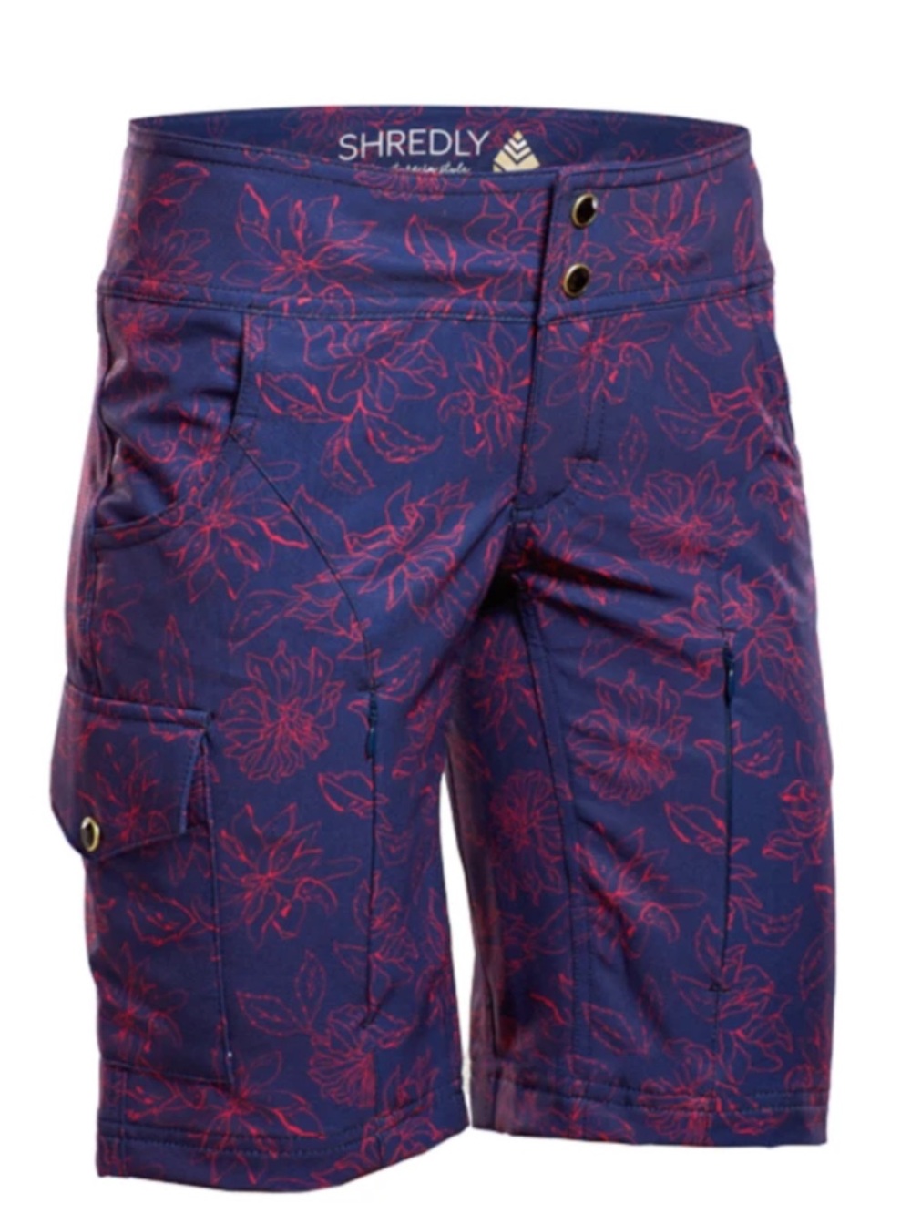 Shredly Navy Floral mountain biking Shorts with Pink Outline Print size 8